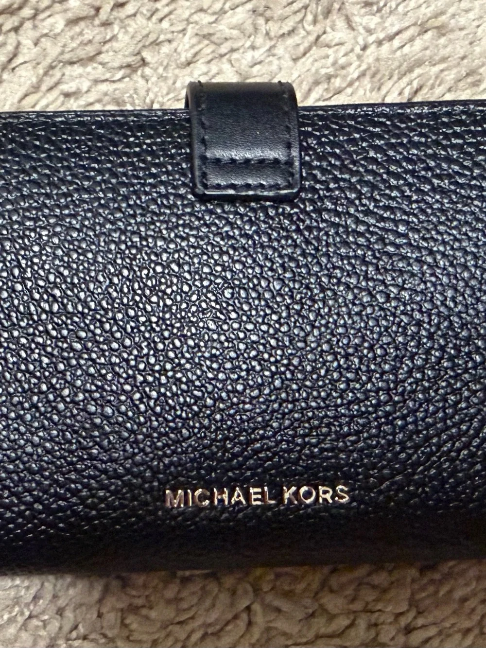 Michael Kors Black Pebbled Leather Card Holder with Gold Logo